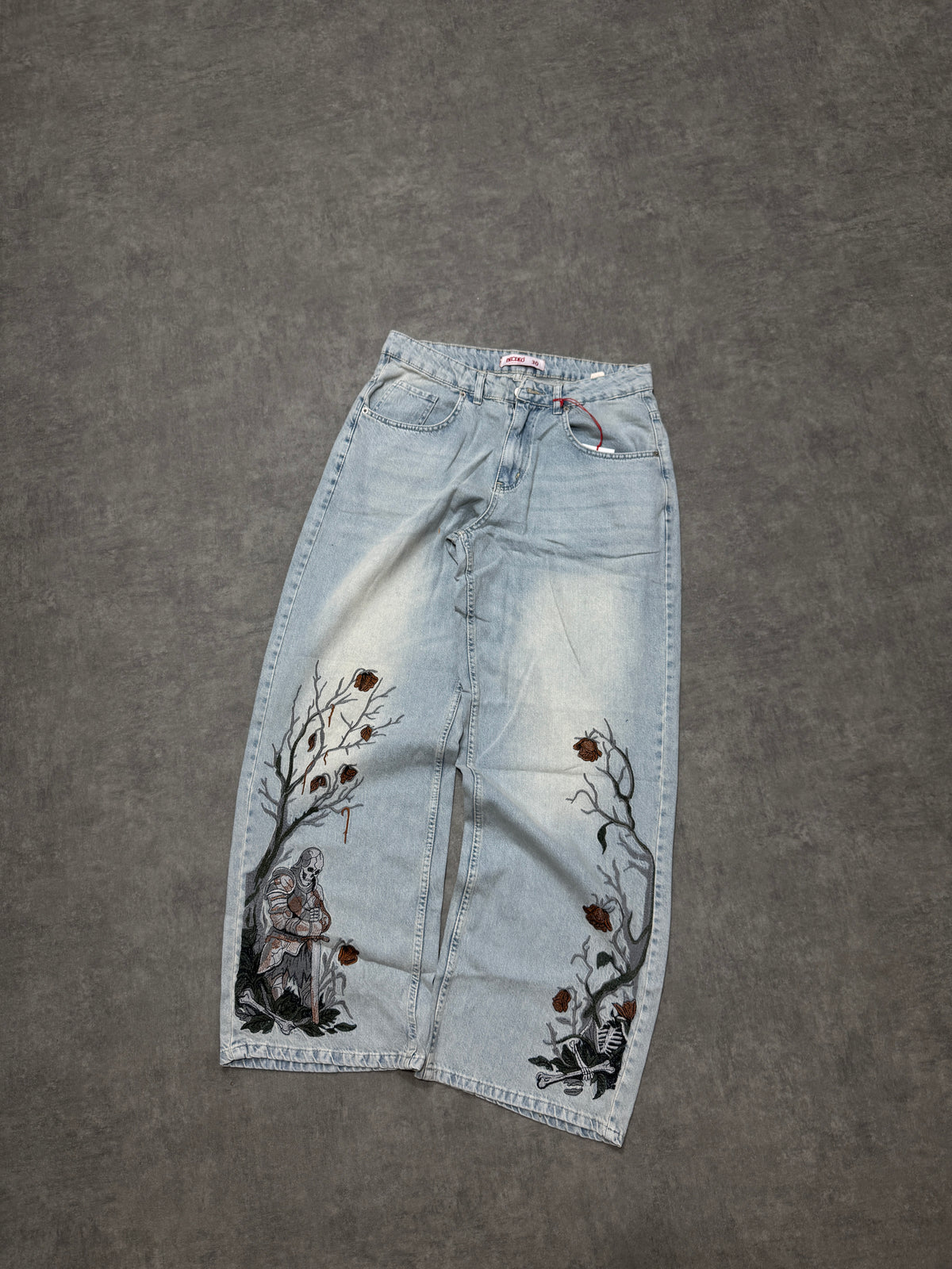 Gothic knight Embroidered baggy jeans 🗡️🌹