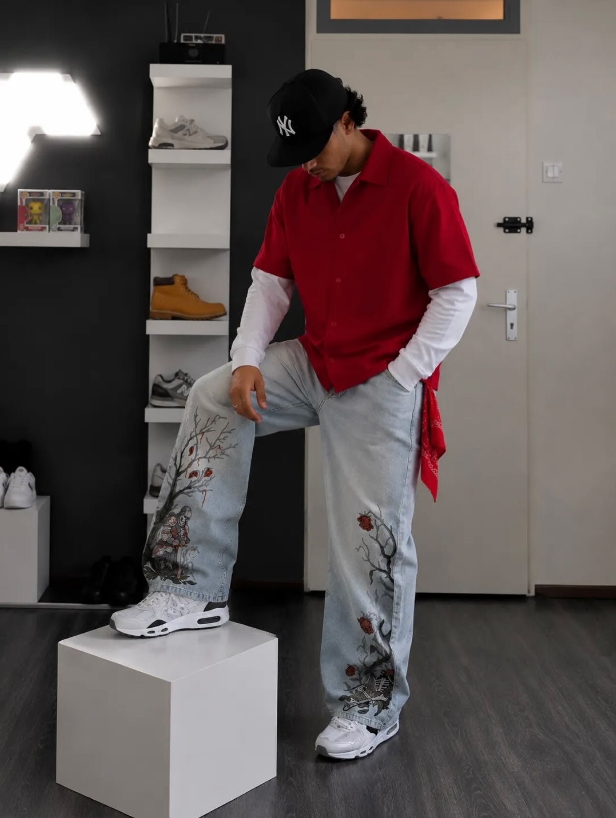 Gothic knight Embroidered baggy jeans 🗡️🌹