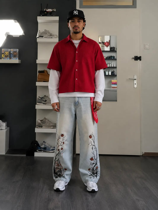 Gothic knight Embroidered baggy jeans 🗡️🌹